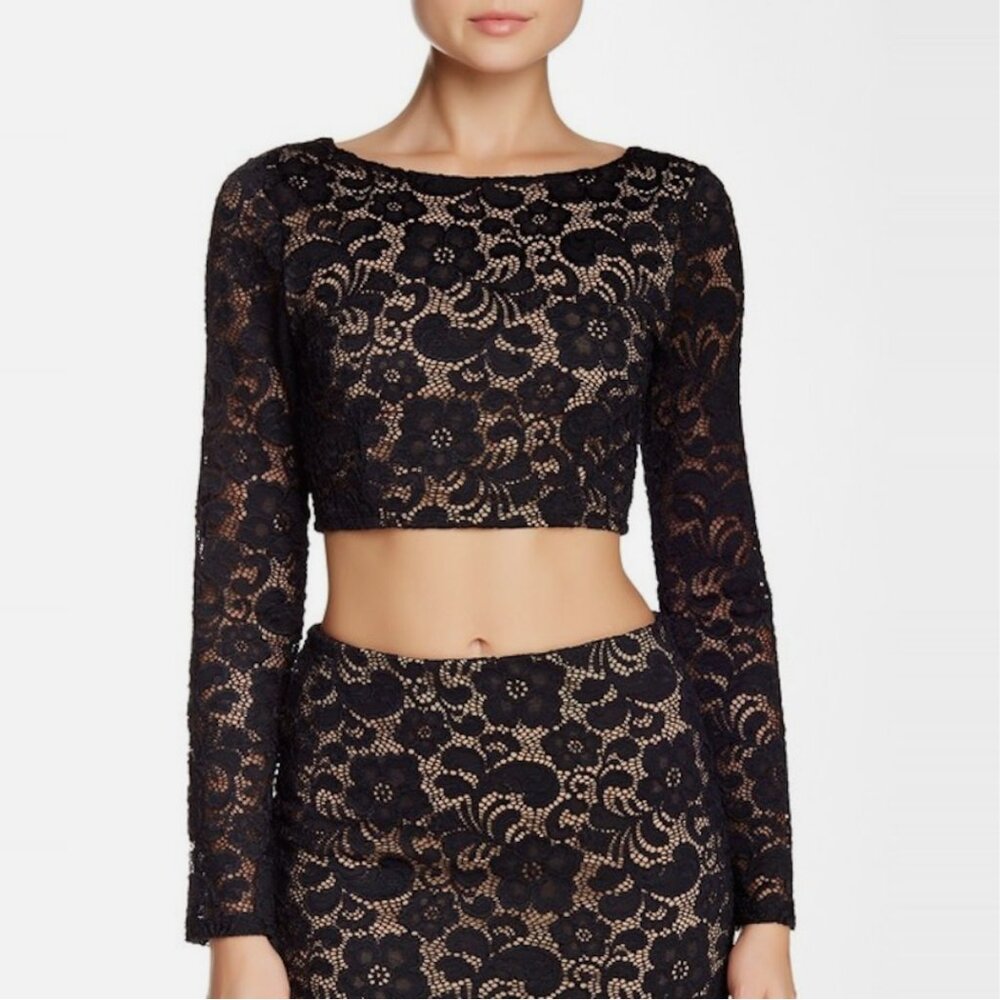 David Lerner Long Sleeve Lace Crop Top